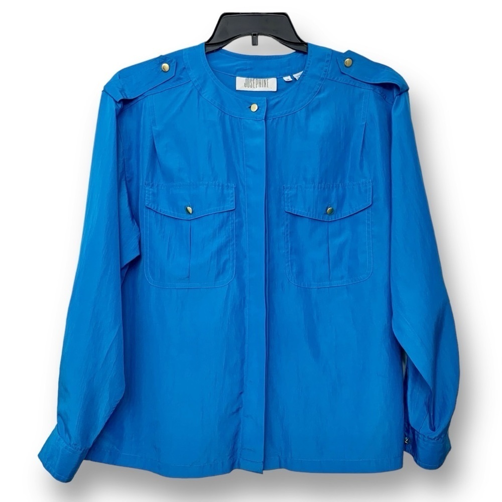 Josephine Blue Long Roll-Tab Sleeve Button Down Shirt Blouse Size 12